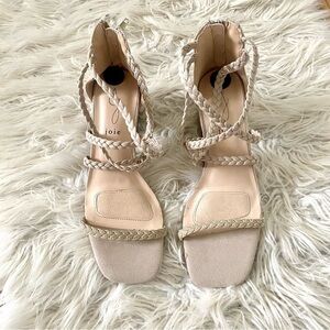 Joie Felina Taupe Braided Strappy Block Heel Open Toe Sandal